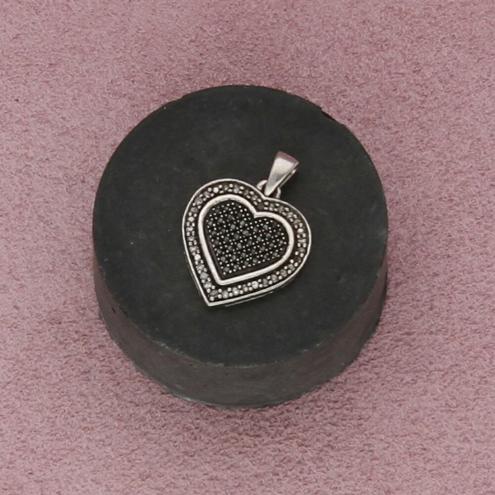 sterling silver pave diamond heart pendant